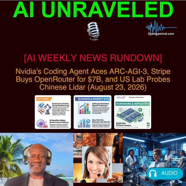 [AI WEEKLY NEWS RUNDOWN] Nvidia's Coding Agent Aces ARC-AGI-3, Stripe Buys OpenRouter for $7B, and US Lab Probes Chinese Lidar (August 23, 2026)