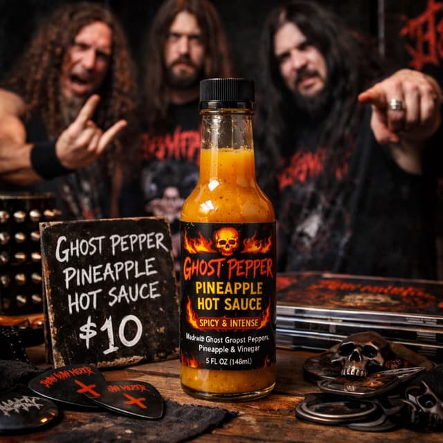 Homemade Unrefrigerated Hot Sauce From Heavy Metal Band at Their Merch Table