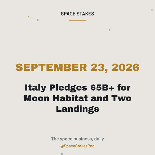 Italy Pledges $5B+ for Moon Habitat and Two Landings — September 23, 2026