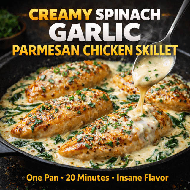 Creamy Spinach Garlic Parmesan Chicken Skillet