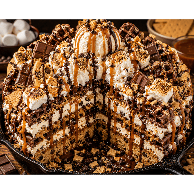 FLAVORVILLE™ S’MORES CHEESECAKE CHOCOLATE CHIP COOKIE CARAMEL WAFFLE SKILLET EXPLOSION