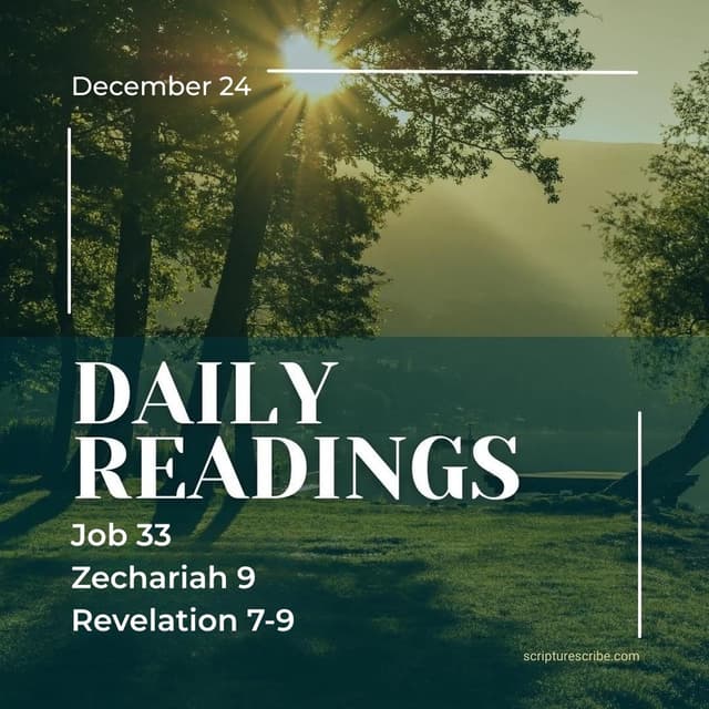 Thoughts on the Bible Readings December 24th (Job 33; Zechariah 9; Revelation 7, 8, 9)