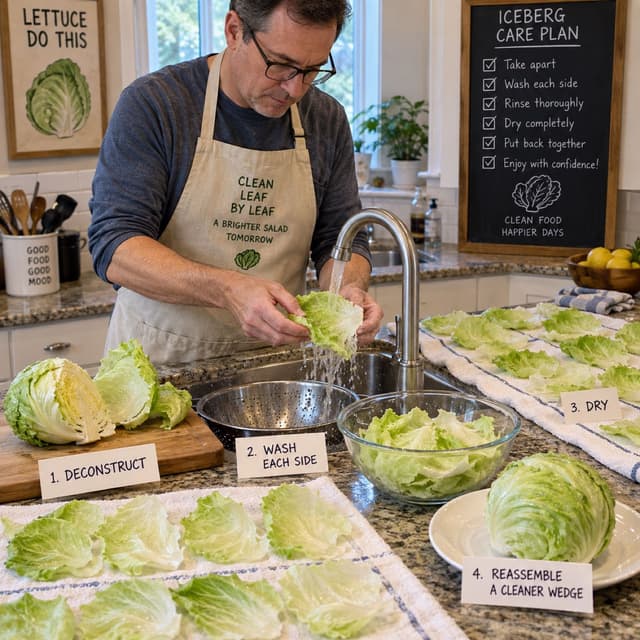 Not Breaking Apart Iceberg Lettuce to Wash Every Leaf